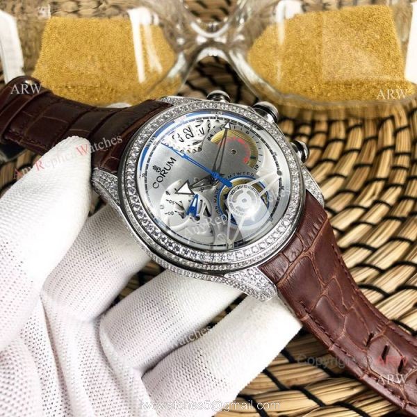 Bubble Chronograph Corum Watch Diamond Case Black Dial