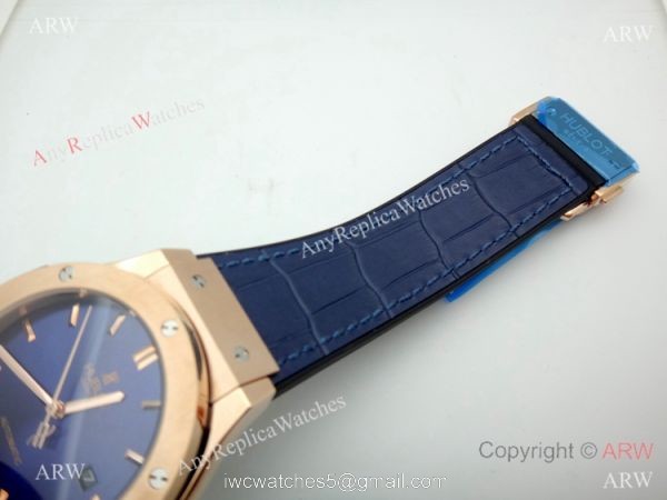 New Replica Hublot Classic Fusion Blue Dial Rose Gold Watch 43mm