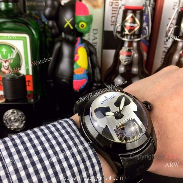 Replica Corum Bubble Skull Face Black Steel Watch 45mm