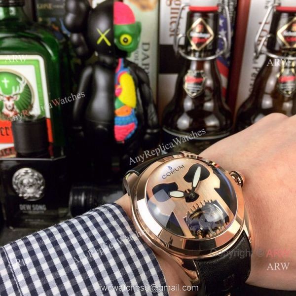 High Quality Copy Corum Bubble Skull Face Rose Gold Wristwatch