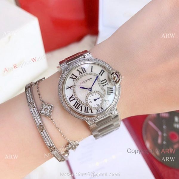 Ballon Bleu de Cartier 36mm Quartz Watches Rose Gold White MOP Dial
