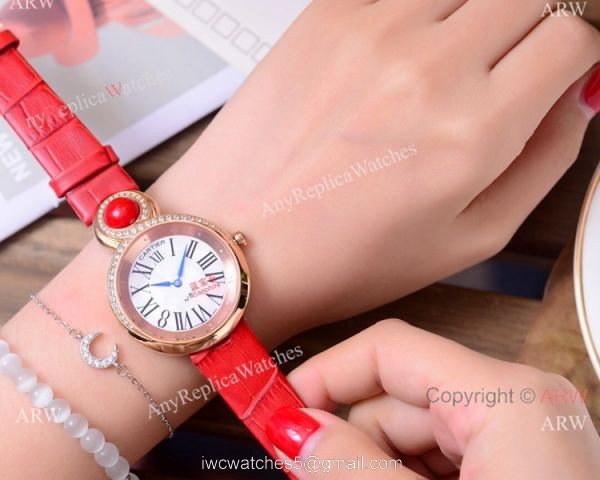 High Quality Copy Cartier Women watches Rose Gold Blue Leather Strap