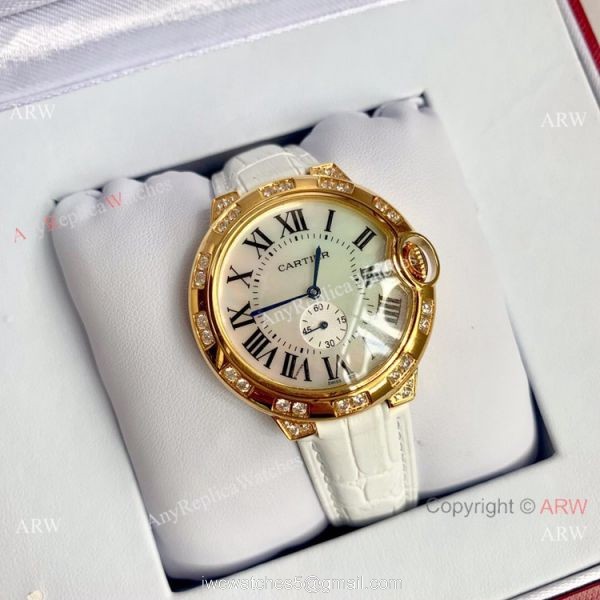 Copy Cartier Ballon Bleu 36mm Watch Yellow Gold White MOP Dial