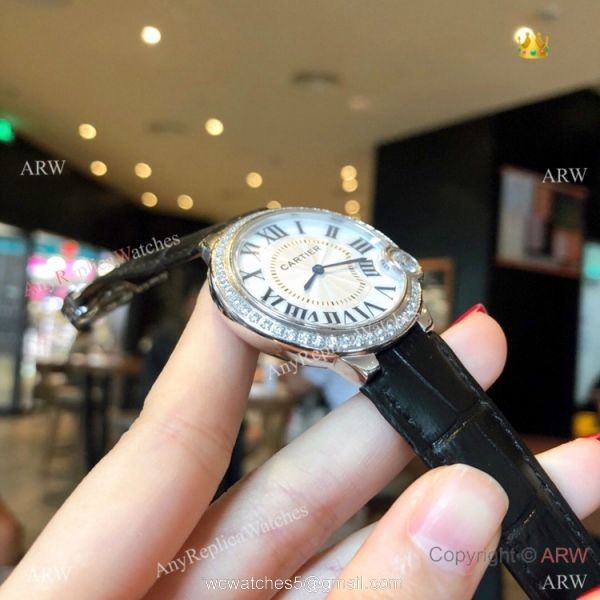 High Quality Cartier White Roman Dial Diamond Watch 36mm