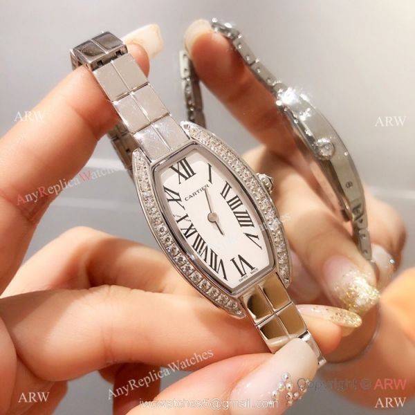 Cartier Mini Tonneau White MOP Dial Stainless Steel women Watch Best Replica