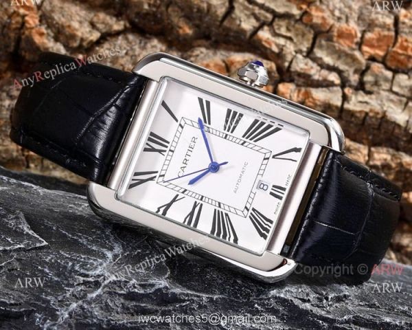 Replica Cartier Tank Solo Stainless Steel Black Roman Dial Watch Automatic