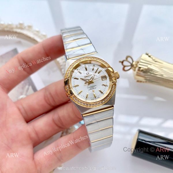 Women Omega Double Eagle 2-Tone Rose Gold Diamond Watch High Quality Replica Watches China