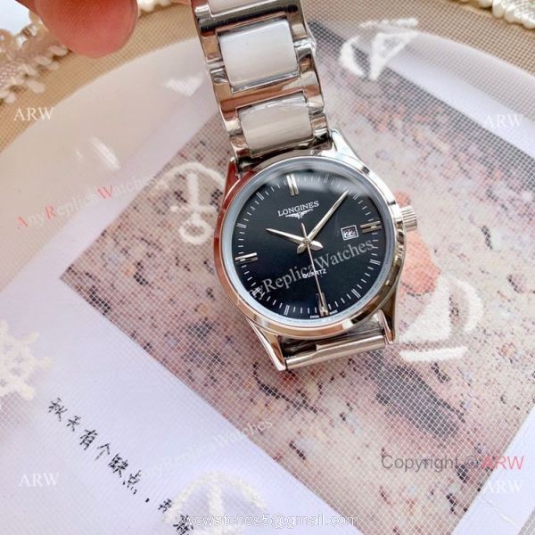 Copy Longines Quartz watches White Ceramic Rose Gold Sapphire glass