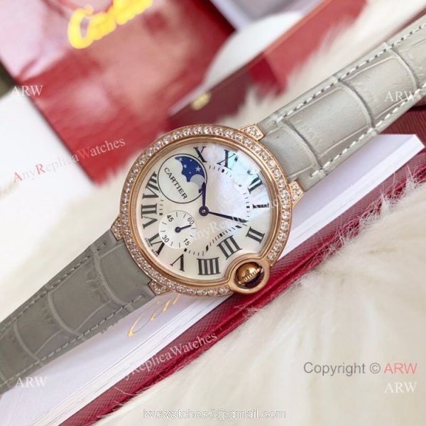 Copy Cartier Ballon Bleu quartz 36mm Watch White CeramicRose Gold Case