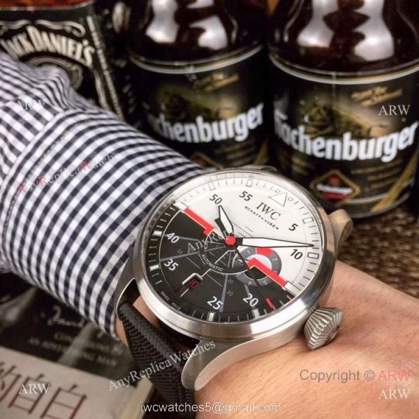 Swiss Replica IWC Pilots Top Gun SS Black Leather Strap Watch