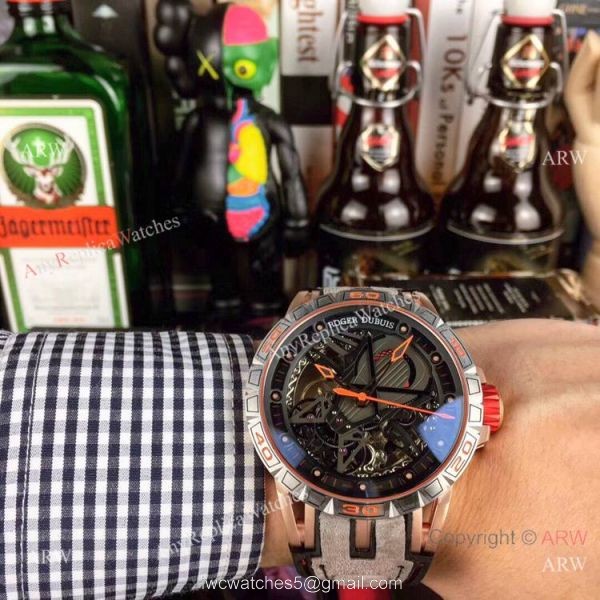 Roger Dubuis Excalibur Skeleton Copy Watch Black DLC Case 46mm
