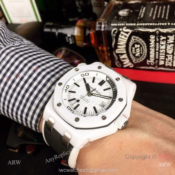 Swiss 3120 Audemars Piguet Royal Oak Offshore Divers White Ceramic Blue Rubber Watch New Replica