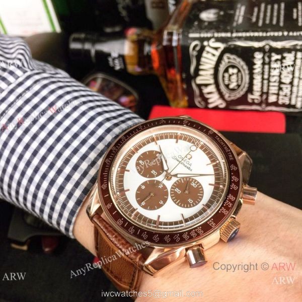 High Quality Omega Clone Watch Omega Speedmaster Chrono Rose Gold Brown Watch