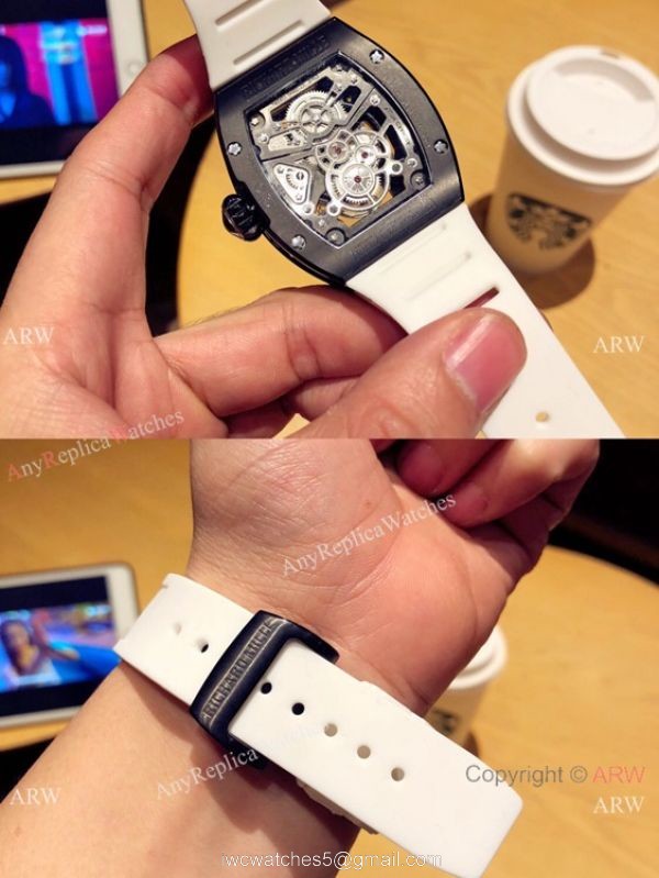 Richard Mille Knock off RM 17-01 Watches Black Case White Rubber Strap