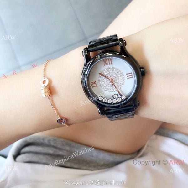 Copy Chopard Happy Sport Quartz Watch Black Case White Dial