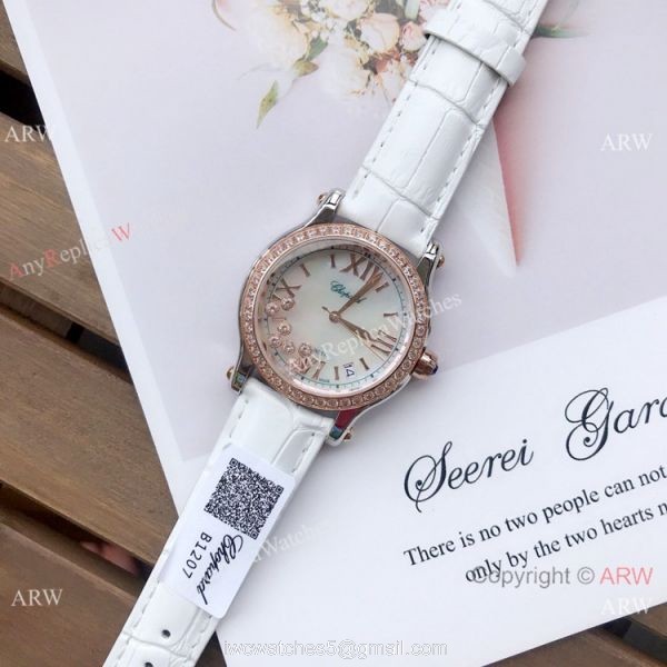 Copy Chopard Happy Sport 36mm Watch SS Diamond White MOP Dial