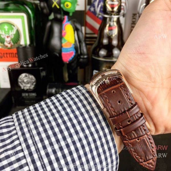 New Copy Franck Muller Round Skeleton Watch Rose Gold Brown Leather Strap