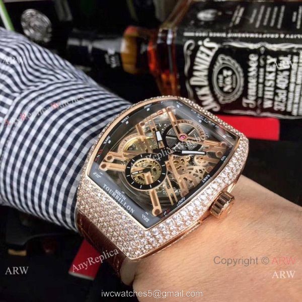 New Copy Franck Muller Vanguard Tourbillon White Dial Rose Gold Watch