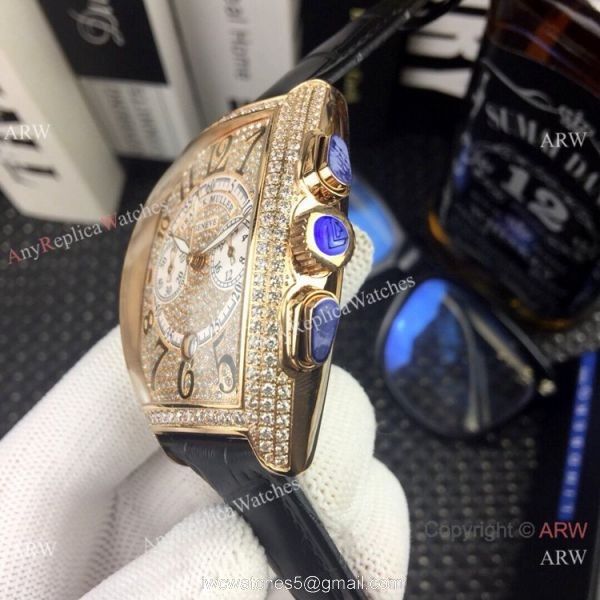 New Copy Franck Muller Mariner Chronograph Iced Out Watch Black Leather Strap