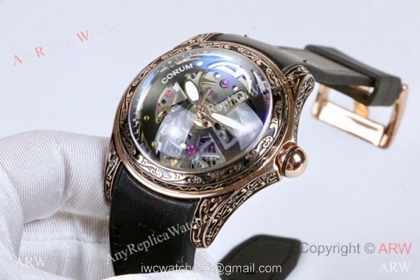 Corum Bubble Squelette &8216;Tattoo Rose Gold Watch Replica Corum Watches