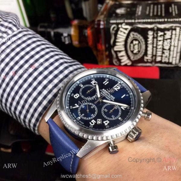 2019 Replica Breitling Navitimer Chronograph Blue Dial Blue Leather Band Watches