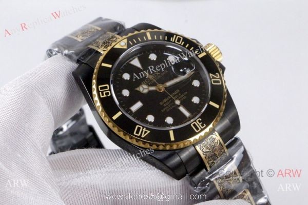 High Quality Rolex Submariner Black Face Two Tone Tattoo Watch 40mm