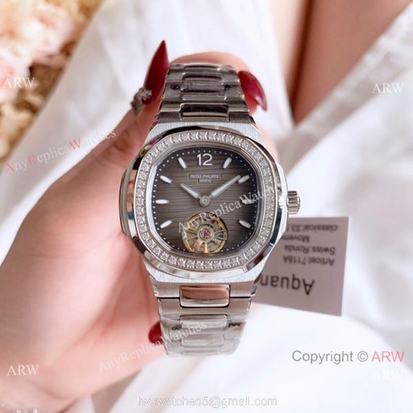New Copy Patek Philippe Nautilus Womens 34mm Watch with Blue Tourbillon Dial