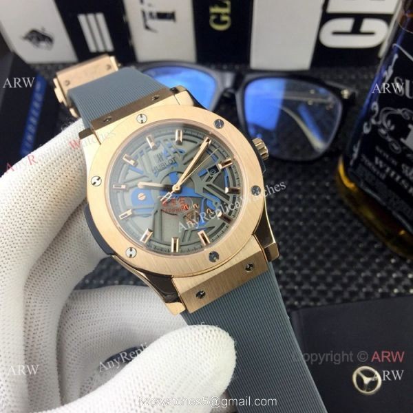 New Style Hublot Classic Fusion Rose Gold Bezel Rubber Strap Watches