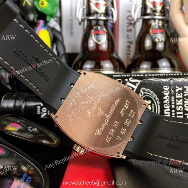 New Replica Franck Muller Vanguard Yachting watch Rose Gold Gray Gummy Strap
