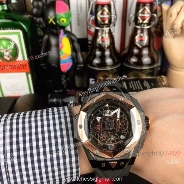 2019 Replica Hublot Big Bang Sang Bleu II Watches Stainless Steel Skeleton Dial
