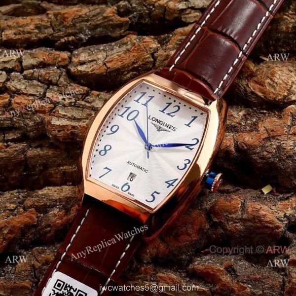 Copy Longines Evidenza Men Watches Black Dial Black Leather Strap