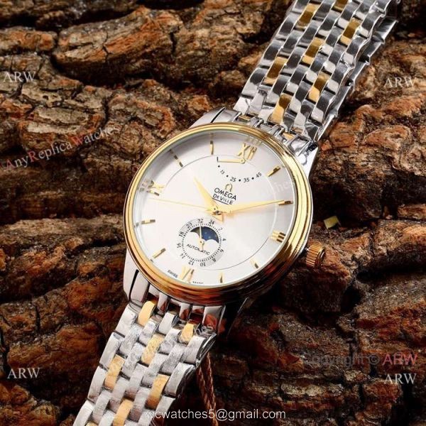 Omega De Ville Fake 40mm Watch 2-Tone Rose Gold Moonphase