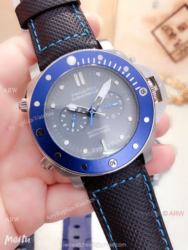 2019 New Panerai Submersible Chrono Guillaume Nery Edition Watch SS Blue Bezel