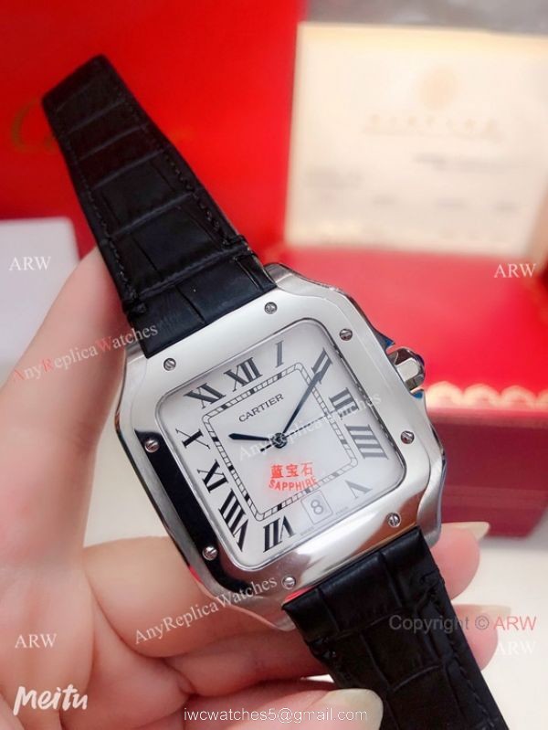 Buy Replica Cartier Santos de SS White Roman Dial Watch Quartz