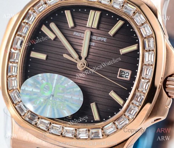 (OE)Swiss Copy Patek Philippe Nautilus 5713g Brown Dial Diamond Watch 40mm