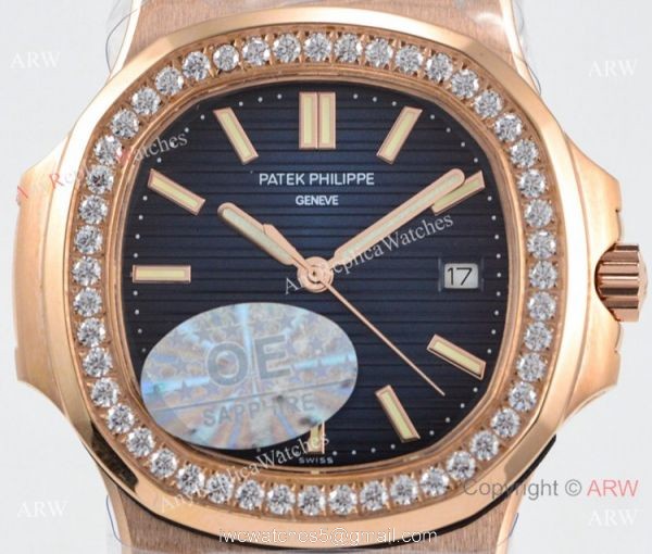 OE Factory Patek Philippe 5713G Nautilus Watches Copy Rose Gold Diamond bezel