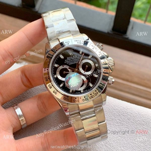 Replica Rolex Daytona 40mm Watches Ss Silver Dial w/ Black Subdials