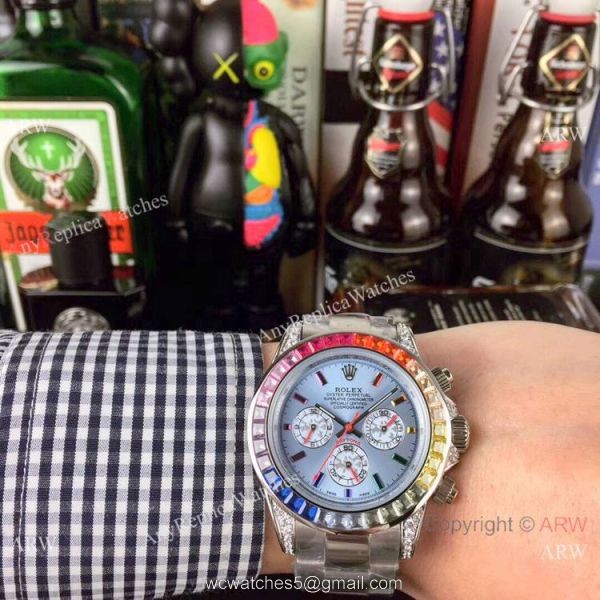 Rolex Daytona Stainless Steel Glacier blue Dial Fake Rolex with Diamond Bezel Men Watch