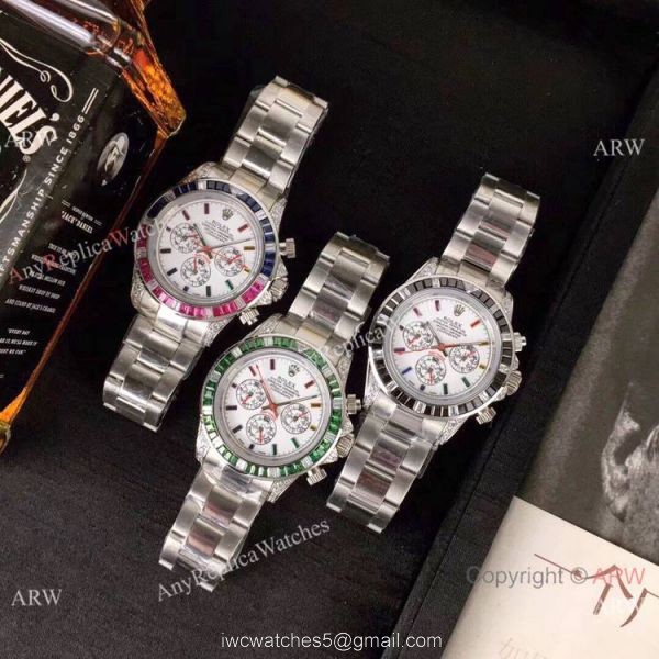 Fake Rolex with Diamond Bezel Stainless Steel Daytona Watch