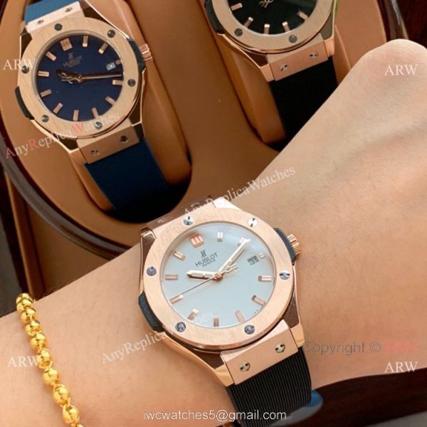 Copy Hublot Classic Fusion Lady Quartz Watch Rose Gold Brown Face