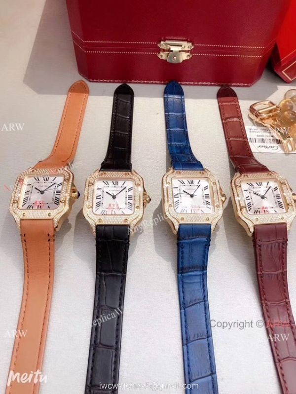 New Cartier Santos 100 Diamond Replica Watch Yellow Gold Diamond