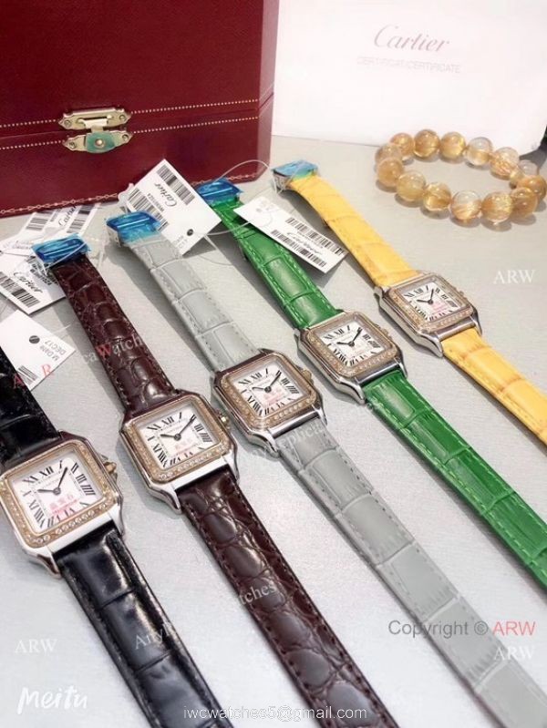 Fake Cartier Panthere de Cartier 27mm Watch 2 Tone Gray Leather Strap