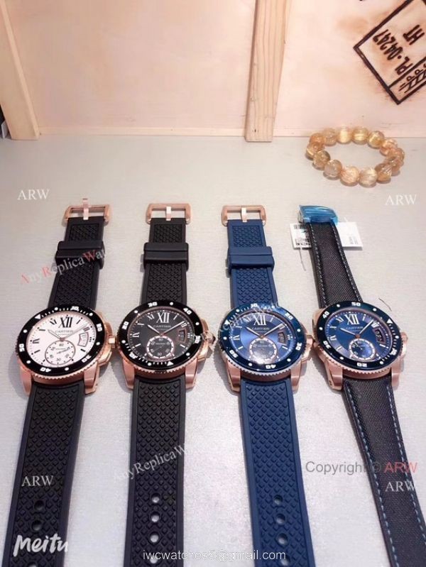 Copy Cartier Calibre De Diver Rose Gold Black Face Watches