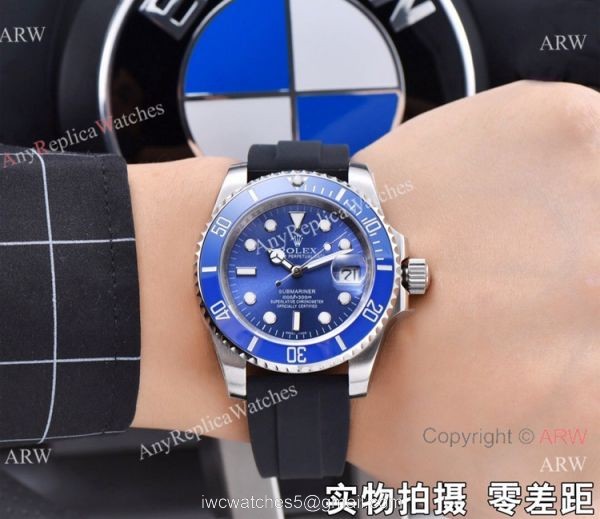 Rolex Submariner Clone 41mm Watch Blue Dial Rubber Band