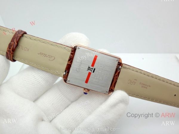 Replica Cartier Tank Solo Rose Gold Brown Leather Strap Watch 27mm