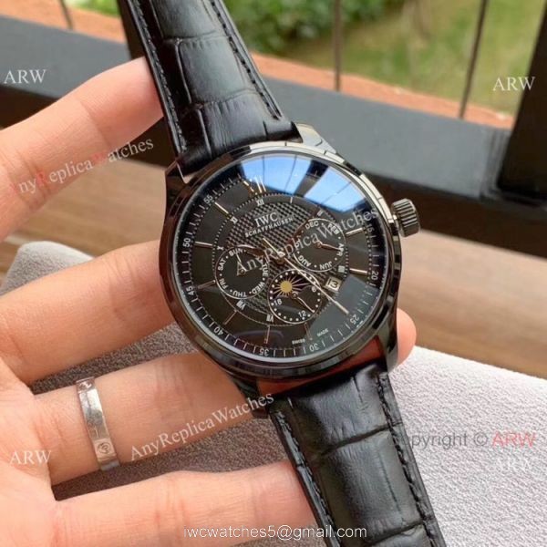 IWC Portugieser Annual Calendar Watches White Dial Black Leather Strap