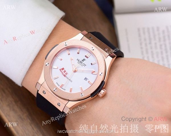 Copy Hublot Classic Fusion 42mm Watch Blue Face Rose Gold
