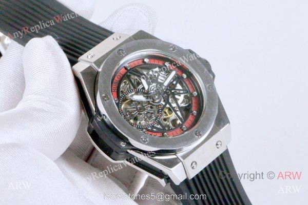 New Fake Hublot Geneve Big Bang Skeleton Watch Red Inner Rubber Strap