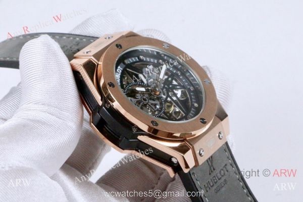 Best Fake Hublot Geneve Big Bang Skeleton Dial Rose Gold Watch 45mm