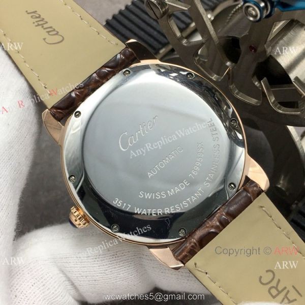 (GBF) Swiss Replica Cartier Ronde Solo De Watch Rose Gold Brown Leather Strap